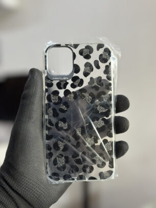 Chic Clear Cheetah Print iPhone 11 Case | Black & Silver Glitter