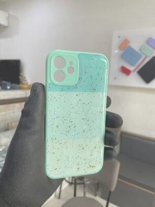 Luxe Two-Tone Mint Green & Gold Flake iPhone 12 Cover